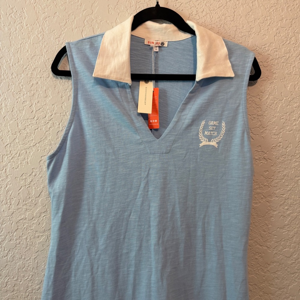 Sundry Game Set Match Polo Dress XL Preppy Tenniscore Blue Anthropologie - Picture 3 of 6